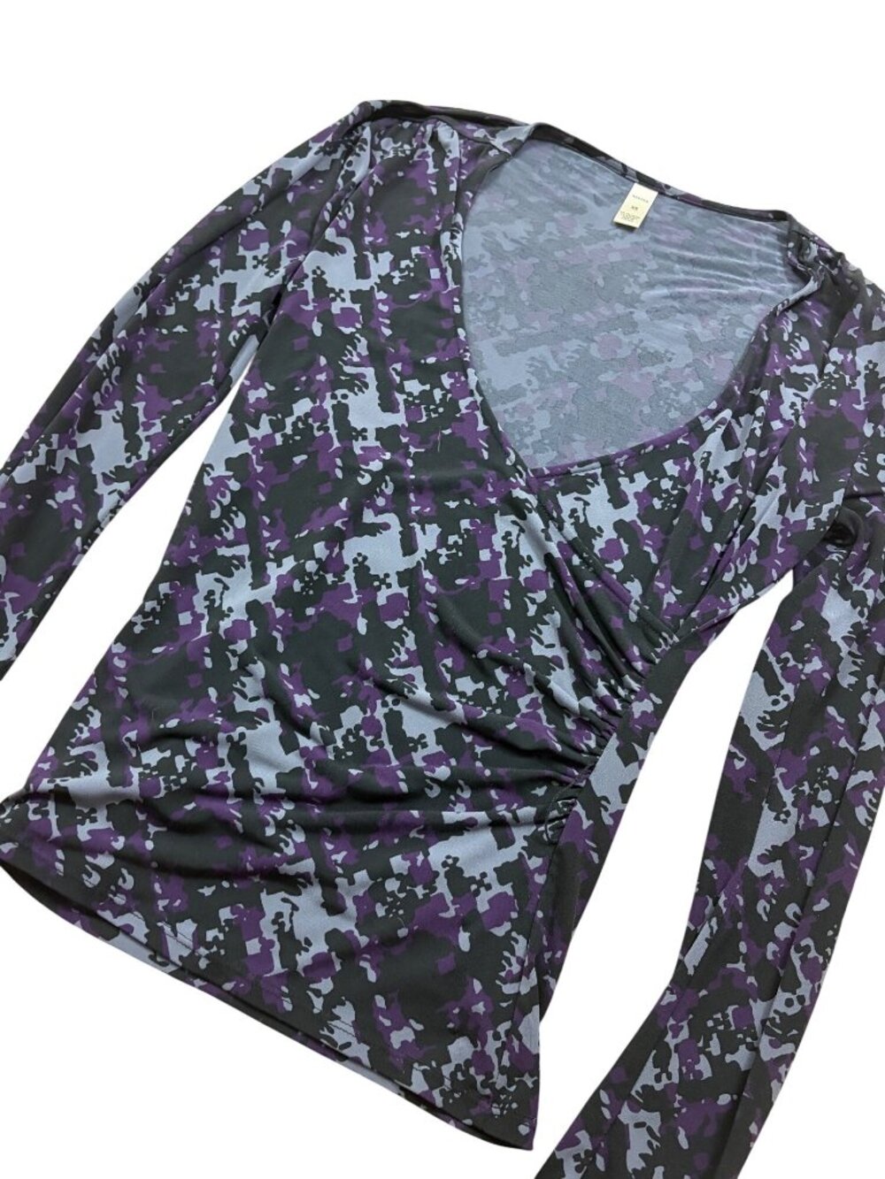 Merona Y2K Office Siren Faux Wrap Cinched Top Womens XS Black Purple Whimsigoth